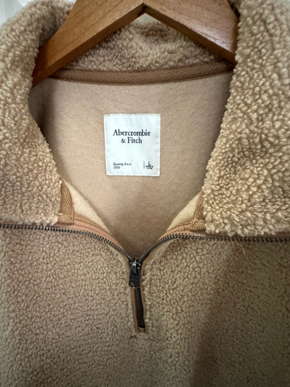 Abercrombie & Fitch Beige Sherpa Half-Zip Pullover - Picture 2 of 5